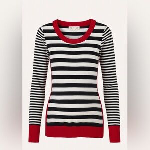 Striped Blue and White Sweater with Red Accents